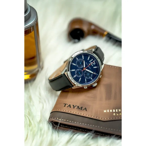 Tommy Hilfiger Gavin 1791468 férfi karóra, 46 mm, kék számlap, fekete bőr, WR50