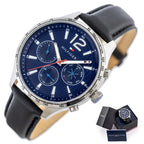 Tommy Hilfiger Gavin 1791468 férfi karóra, 46 mm, kék számlap, fekete bőr, WR50