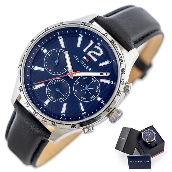 Tommy Hilfiger Gavin 1791468 férfi karóra, 46 mm, kék számlap, fekete bőr, WR50