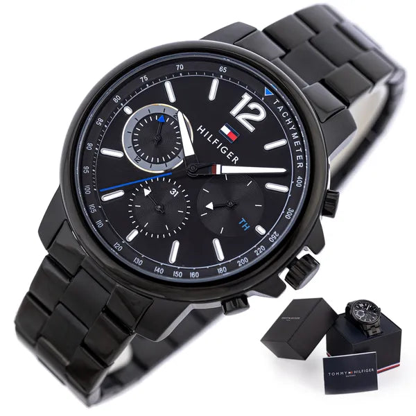 Tommy Hilfiger Landon férfi karóra, fekete, nemesacél szíj, kvarc, 46 mm, WR50