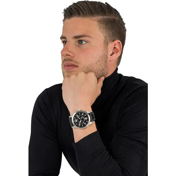 Invicta I-Force férfi karóra, 48 mm, WR100, fekete számlap, bőrszíj