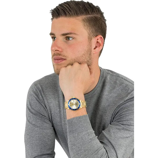 Invicta Pro Diver férfi búváróra, 40 mm, WR200, arany, kék lünetta, acél szíj