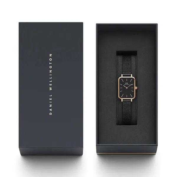 Daniel Wellington női karóra DW00100433 Quadro, fekete, rózsaarany, téglalap