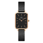 Daniel Wellington női karóra DW00100433 Quadro, fekete, rózsaarany, téglalap