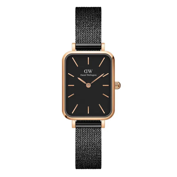 Daniel Wellington női karóra DW00100433 Quadro, fekete, rózsaarany, téglalap