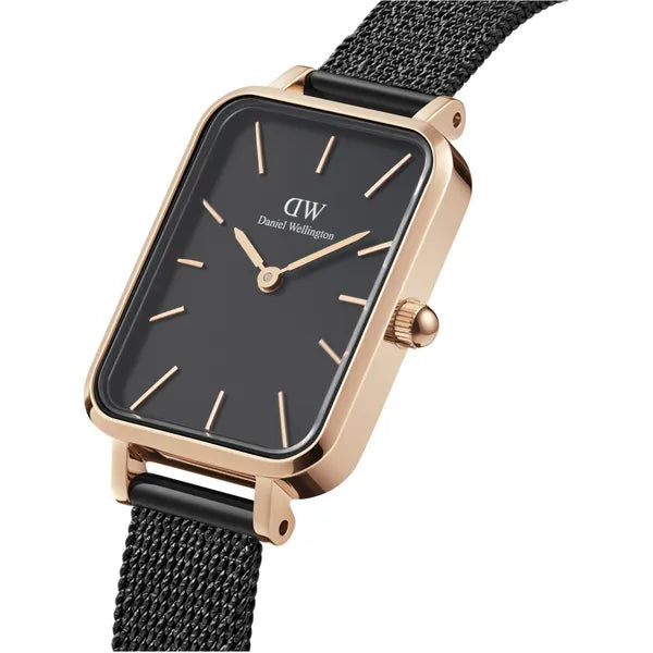 Daniel Wellington női karóra DW00100433 Quadro, fekete, rózsaarany, téglalap