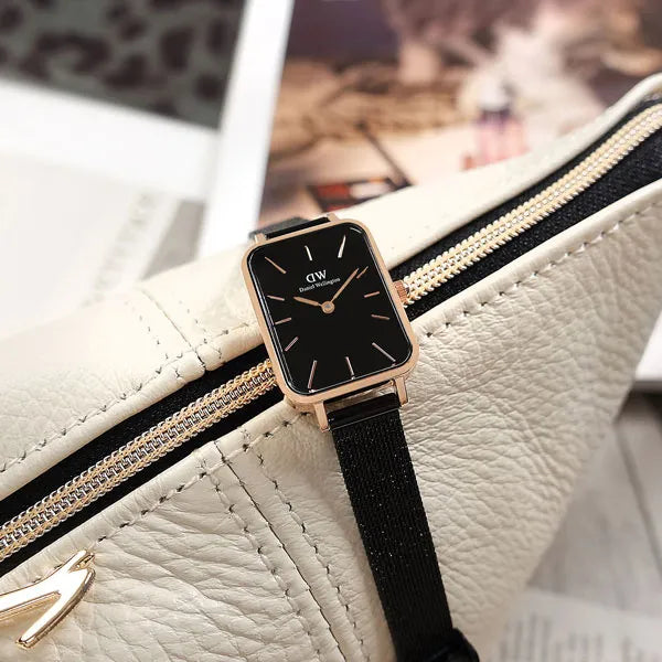Daniel Wellington női karóra DW00100433 Quadro, fekete, rózsaarany, téglalap