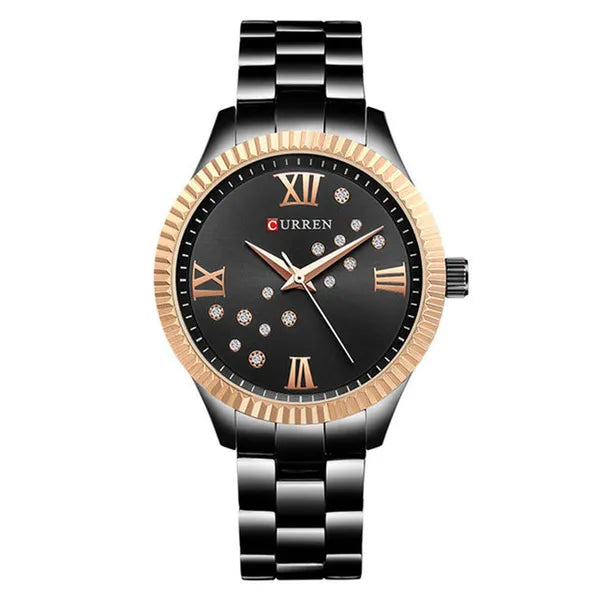 Curren 9009 női kvarc karóra, fekete/rozéarany, 37 mm, fém szíj, doboz