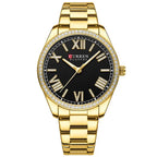 Curren 9088 női kvarc karóra, 36 mm, fekete számlap, arany fém szíjjal, dobozzal