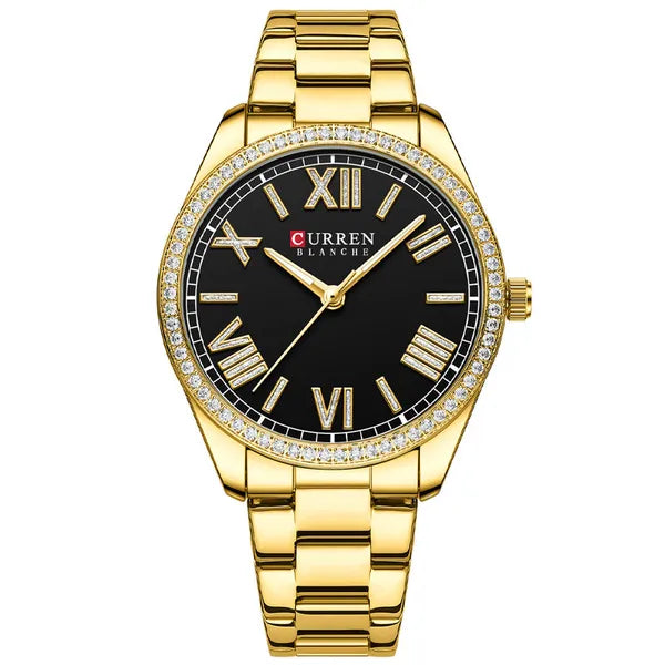Curren 9088 női kvarc karóra, 36 mm, fekete számlap, arany fém szíjjal, dobozzal