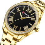 Curren 9088 női kvarc karóra, 36 mm, fekete számlap, arany fém szíjjal, dobozzal