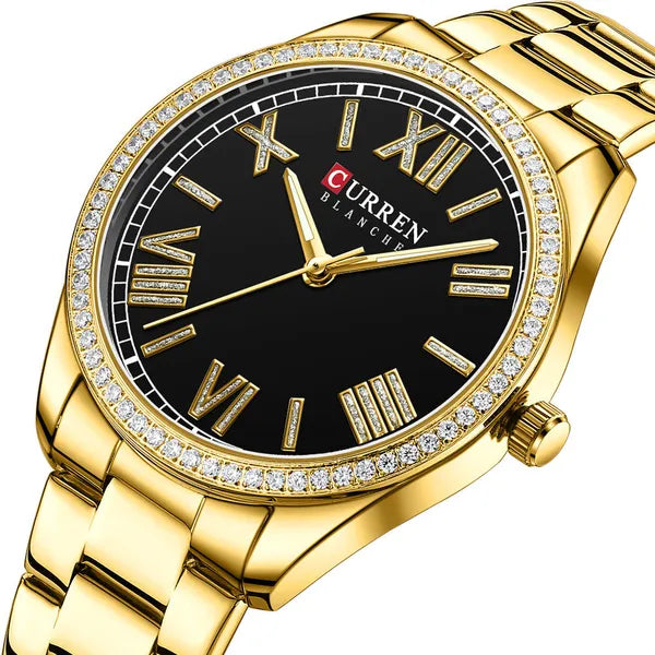 Curren 9088 női kvarc karóra, 36 mm, fekete számlap, arany fém szíjjal, dobozzal