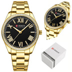 Curren 9088 női kvarc karóra, 36 mm, fekete számlap, arany fém szíjjal, dobozzal