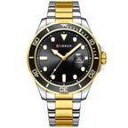Curren 8388 férfi kvarc karóra, 46 mm, fekete számlap, ezüst‑arany szíj, dátum
