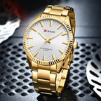 Curren 8425 férfi karóra, 44 mm, kvarc, arany tok/szíj, ezüst számlap, doboz