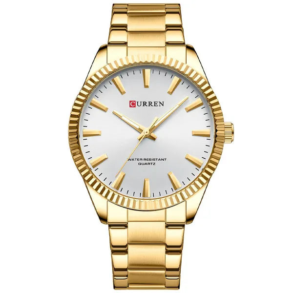 Curren 8425 férfi karóra, 44 mm, kvarc, arany tok/szíj, ezüst számlap, doboz