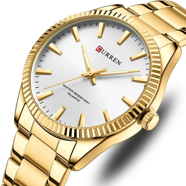 Curren 8425 férfi karóra, 44 mm, kvarc, arany tok/szíj, ezüst számlap, doboz