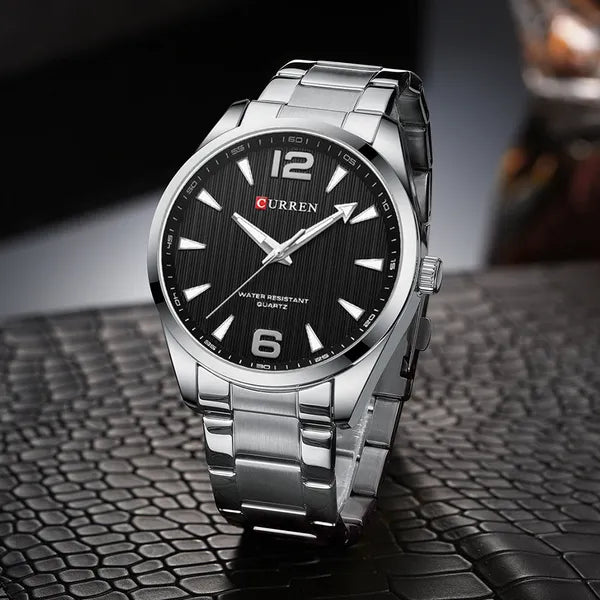 Curren 8434 férfi karóra, kvarc, 44 mm, fekete számlap, ezüst szíj + díszdoboz