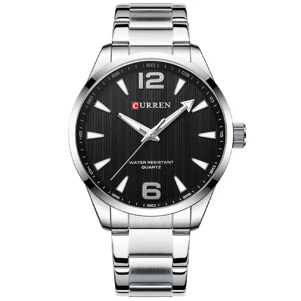 Curren 8434 férfi karóra, kvarc, 44 mm, fekete számlap, ezüst szíj + díszdoboz