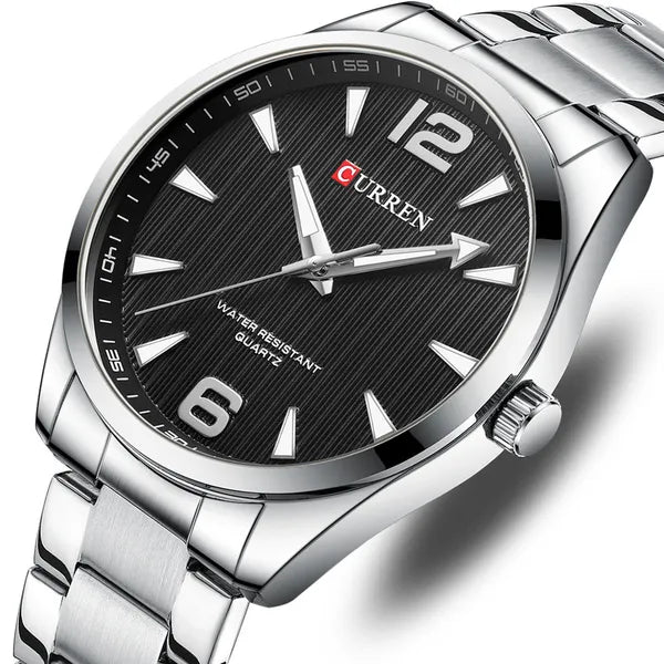 Curren 8434 férfi karóra, kvarc, 44 mm, fekete számlap, ezüst szíj + díszdoboz
