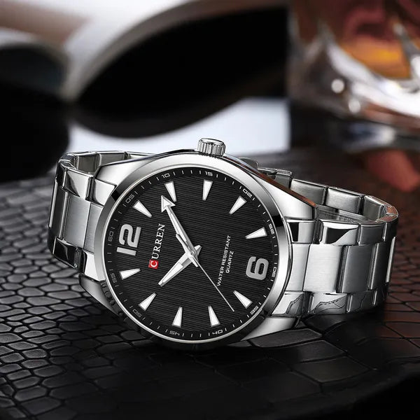 Curren 8434 férfi karóra, kvarc, 44 mm, fekete számlap, ezüst szíj + díszdoboz