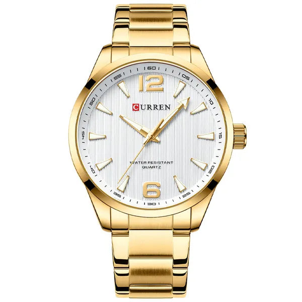 Curren 8434 férfi kvarc karóra, 44 mm, arany acélszíj, ezüst számlap, doboz