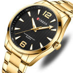 Curren 8434 férfi karóra, kvarc, 44 mm, fekete számlap, arany szíj, WR30