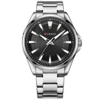 Curren 8424 férfi karóra, kvarc, 44 mm, fekete számlap, ezüst fém szíj, WR30
