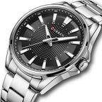 Curren 8424 férfi karóra, kvarc, 44 mm, fekete számlap, ezüst fém szíj, WR30