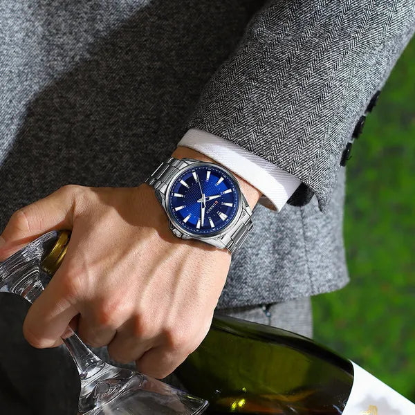 Curren 8424 férfi karóra, kvarc, ezüst szíj, kék számlap, 44mm, WR30, díszdoboz