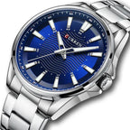 Curren 8424 férfi karóra, kvarc, ezüst szíj, kék számlap, 44mm, WR30, díszdoboz