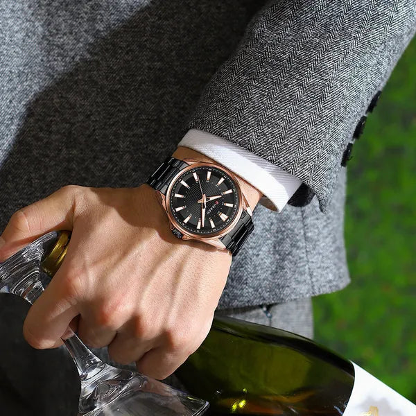 Curren 8424 férfi kvarc karóra, 44 mm, fekete számlap, rózsaarany tok, fémszíj