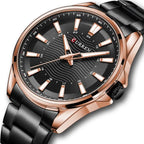 Curren 8424 férfi kvarc karóra, 44 mm, fekete számlap, rózsaarany tok, fémszíj