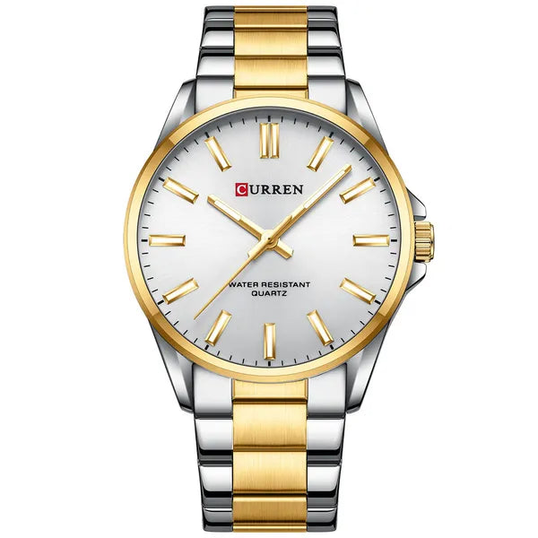 Curren 9090G férfi karóra, kvarc, 44 mm, ezüst/arany, fém szíj, WR30