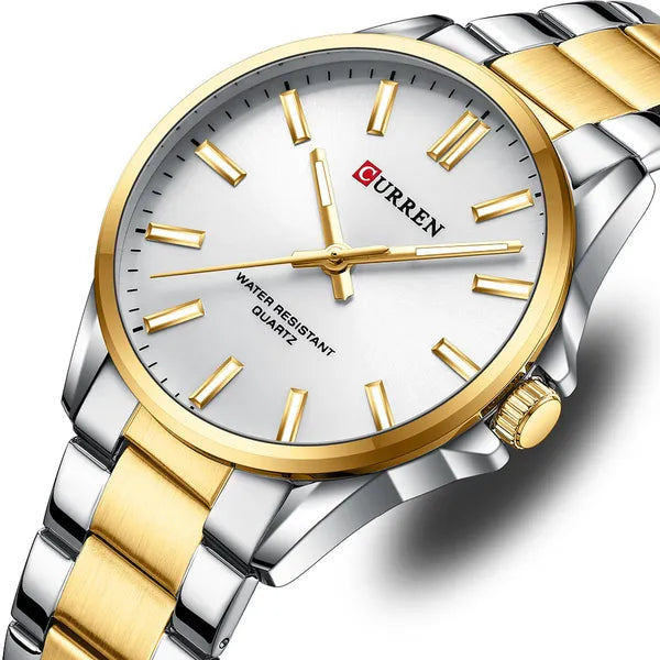 Curren 9090G férfi karóra, kvarc, 44 mm, ezüst/arany, fém szíj, WR30