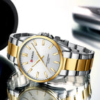 Curren 9090G férfi karóra, kvarc, 44 mm, ezüst/arany, fém szíj, WR30