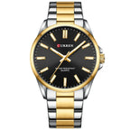Curren 9090G férfi kvarc karóra, 44 mm, fekete számlap, arany/ezüst szíj, WR30