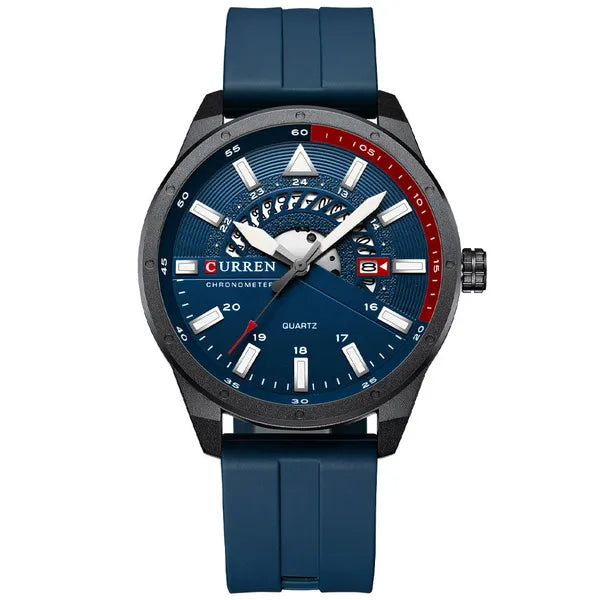 Curren 8421 férfi kvarc karóra, 46 mm, kék számlap, szilikon szíj, díszdobozzal