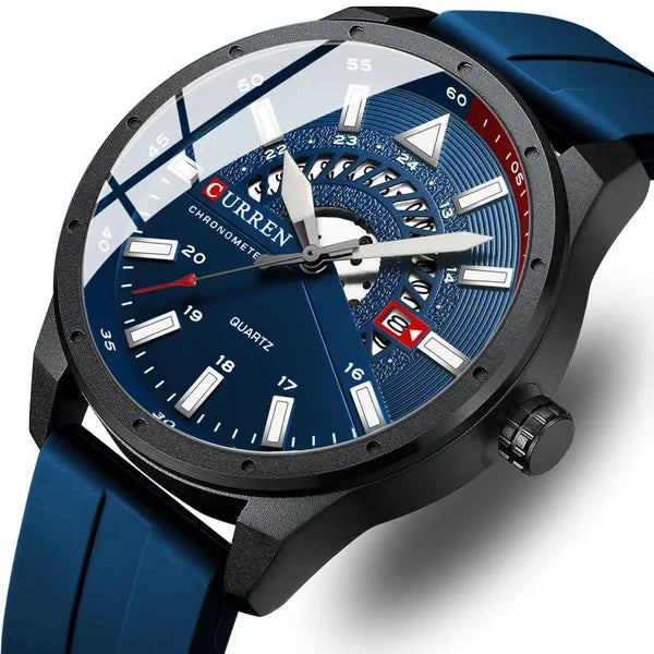 Curren 8421 férfi kvarc karóra, 46 mm, kék számlap, szilikon szíj, díszdobozzal