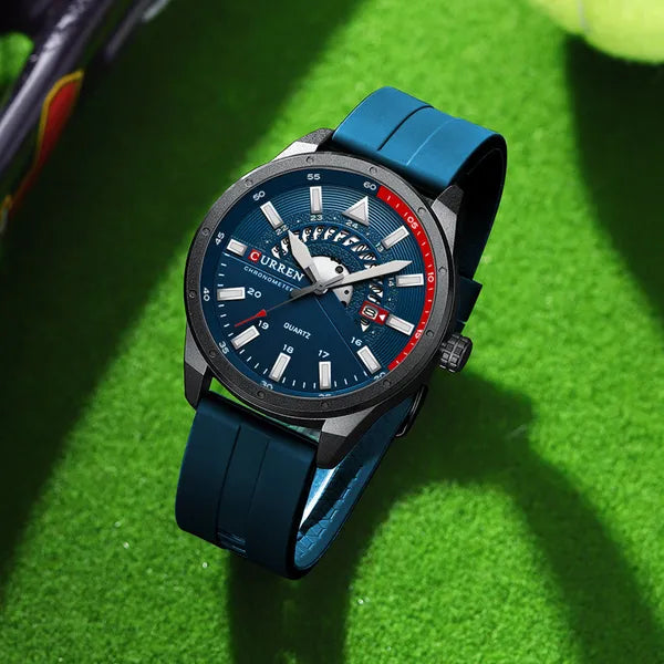 Curren 8421 férfi kvarc karóra, 46 mm, kék számlap, szilikon szíj, díszdobozzal