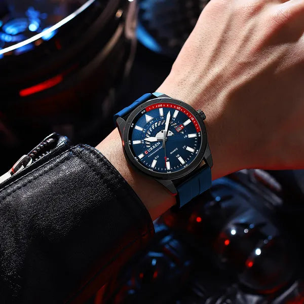 Curren 8421 férfi kvarc karóra, 46 mm, kék számlap, szilikon szíj, díszdobozzal