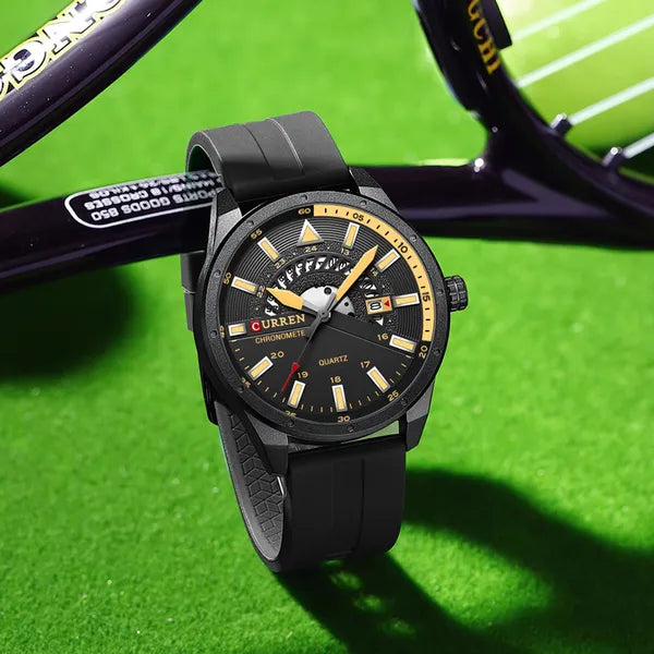 Curren 8421 férfi karóra, fekete, szilikon szíj, 46 mm, kvarc, WR30
