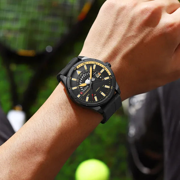 Curren 8421 férfi karóra, fekete, szilikon szíj, 46 mm, kvarc, WR30