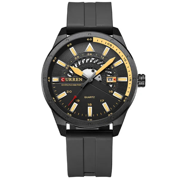 Curren 8421 férfi karóra, fekete, szilikon szíj, 46 mm, kvarc, WR30