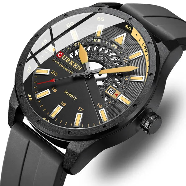 Curren 8421 férfi karóra, fekete, szilikon szíj, 46 mm, kvarc, WR30