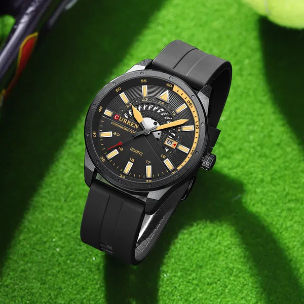 Curren 8421 férfi karóra, fekete, szilikon szíj, 46 mm, kvarc, WR30