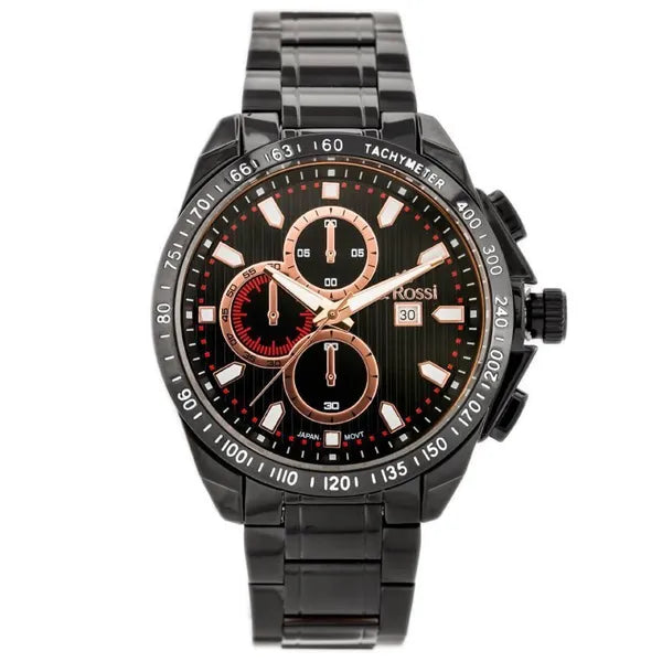 G. Rossi férfi kvarc karóra, fekete/rozéarany, 43 mm, WR30, acél szíj