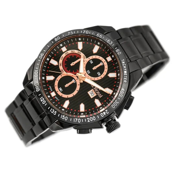 G. Rossi férfi kvarc karóra, fekete/rozéarany, 43 mm, WR30, acél szíj