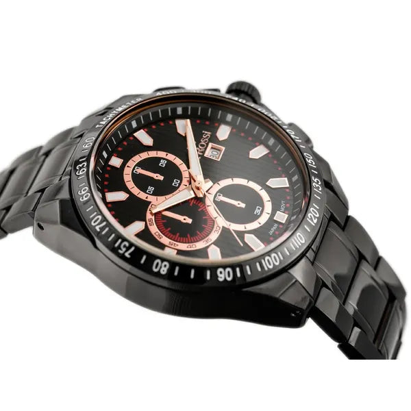 G. Rossi férfi kvarc karóra, fekete/rozéarany, 43 mm, WR30, acél szíj