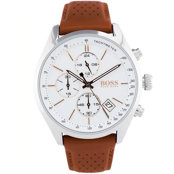 HUGO BOSS 1513475 Grand Prix férfi kronográf kvarc óra, 44 mm, barna bőr
